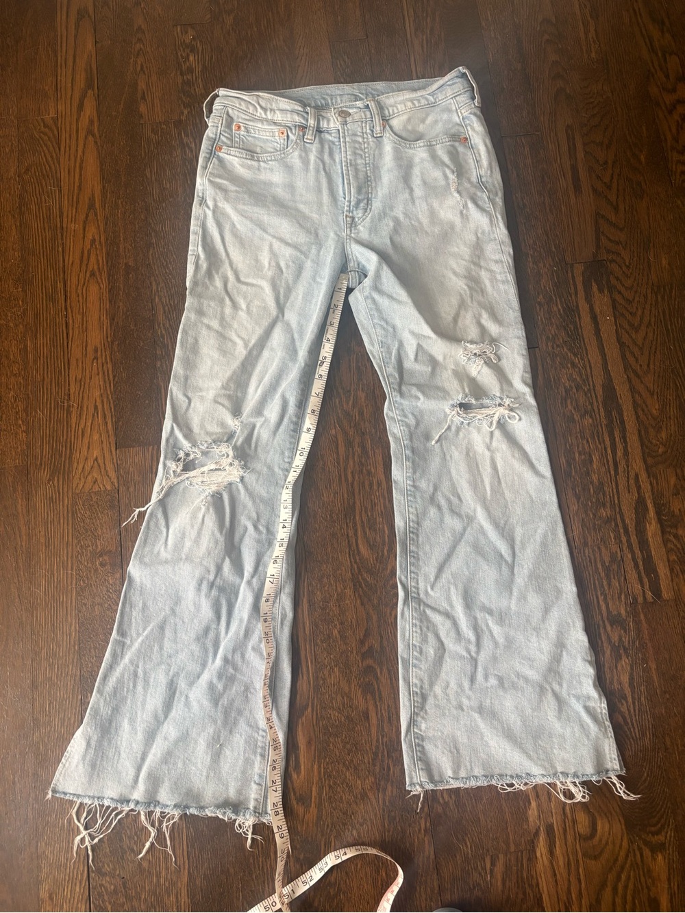 GAP Light Blue Distressed 70’s flare high rise size 28 - 6 p  28 inseam